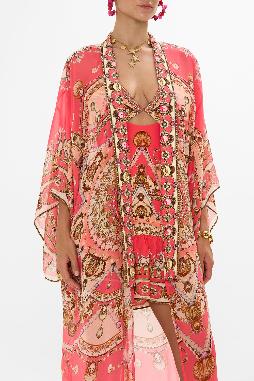 CAMILLA Pink Kimono Layer with Collar in Shell Games