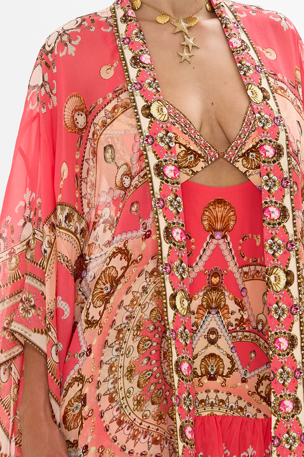 CAMILLA Pink Kimono Layer with Collar in Shell Games