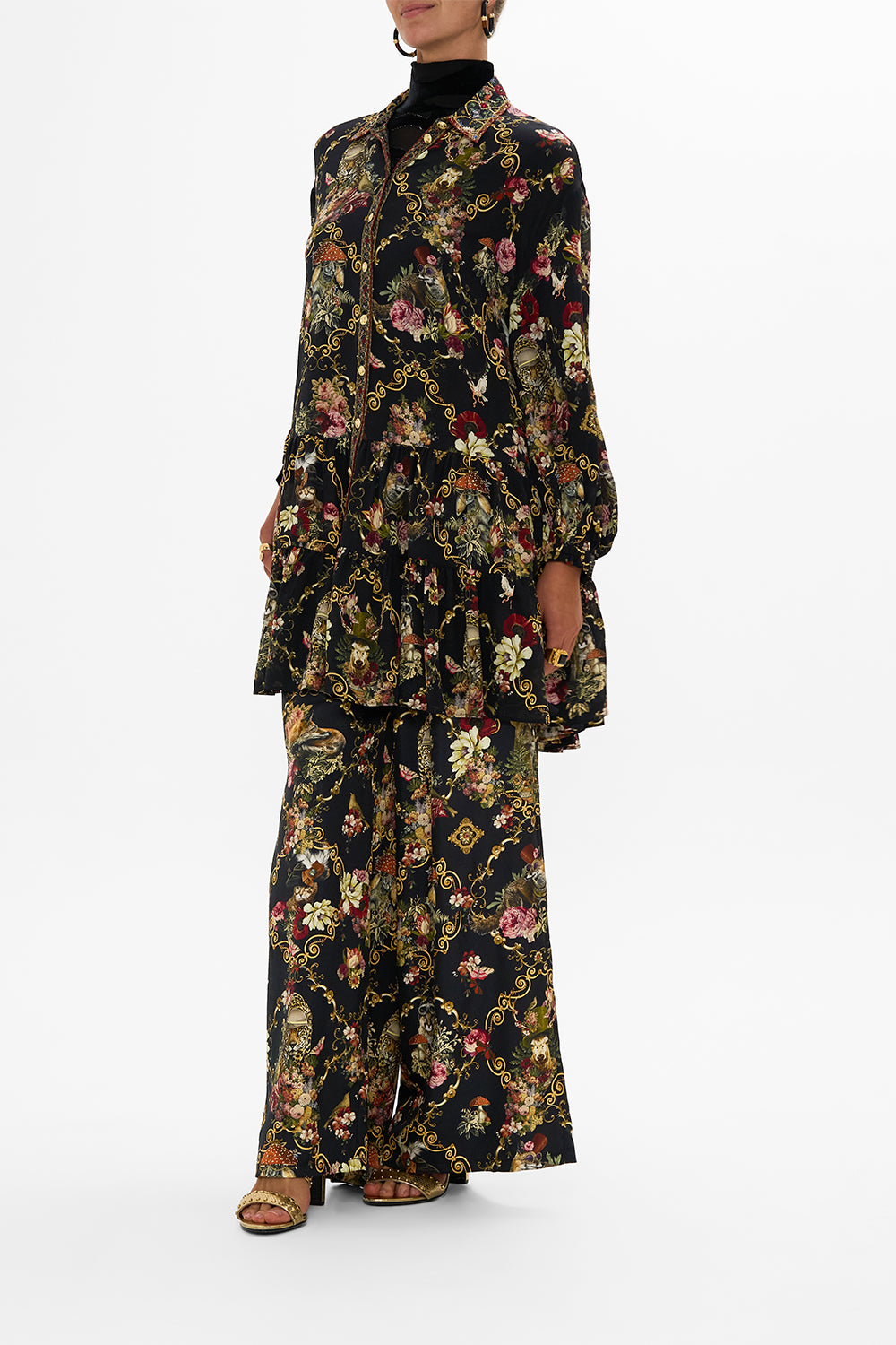 CAMILLA Black Tiered Shirt Dress in Told in the Tapestry