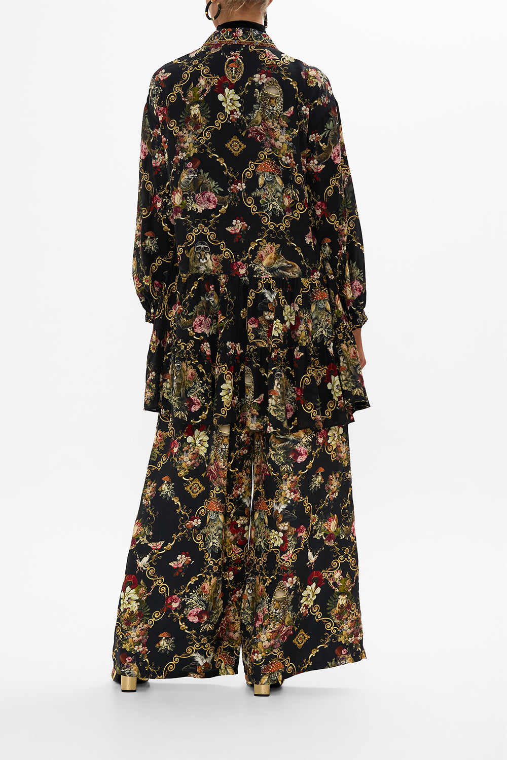 CAMILLA Black Tiered Shirt Dress in Told in the Tapestry