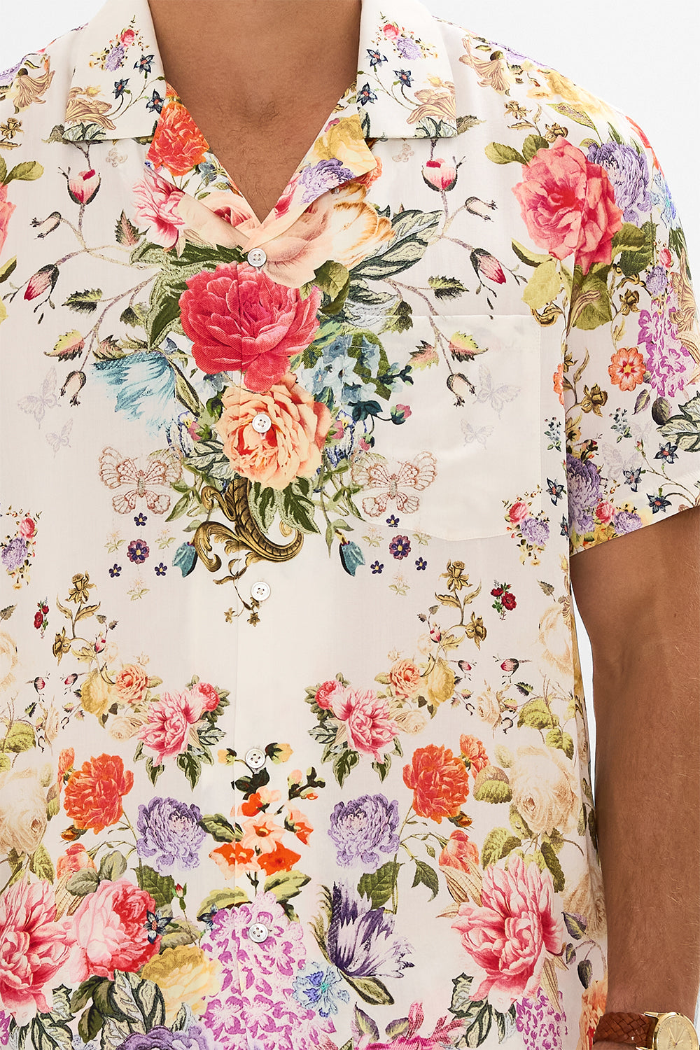 CAMILLA floral short sleeve camp collared shirt in Sew Yesterday