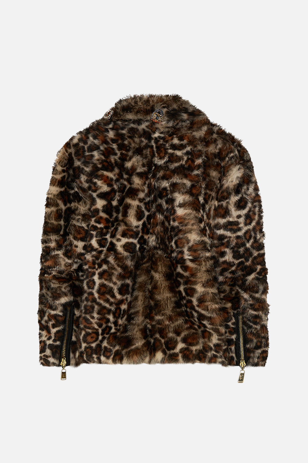 CAMILLA Leopard Oversized Fur Biker Jacket in Born in Bruges