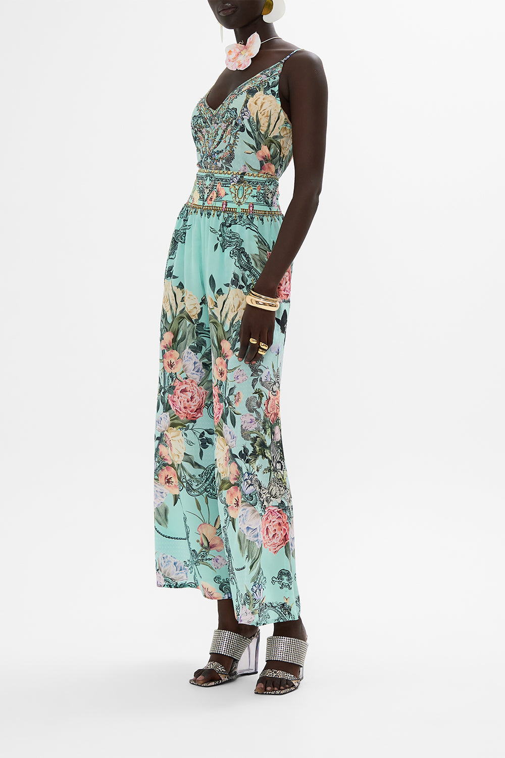 CAMILLA Floral Shirred Waist Pant in Petal Promise Land