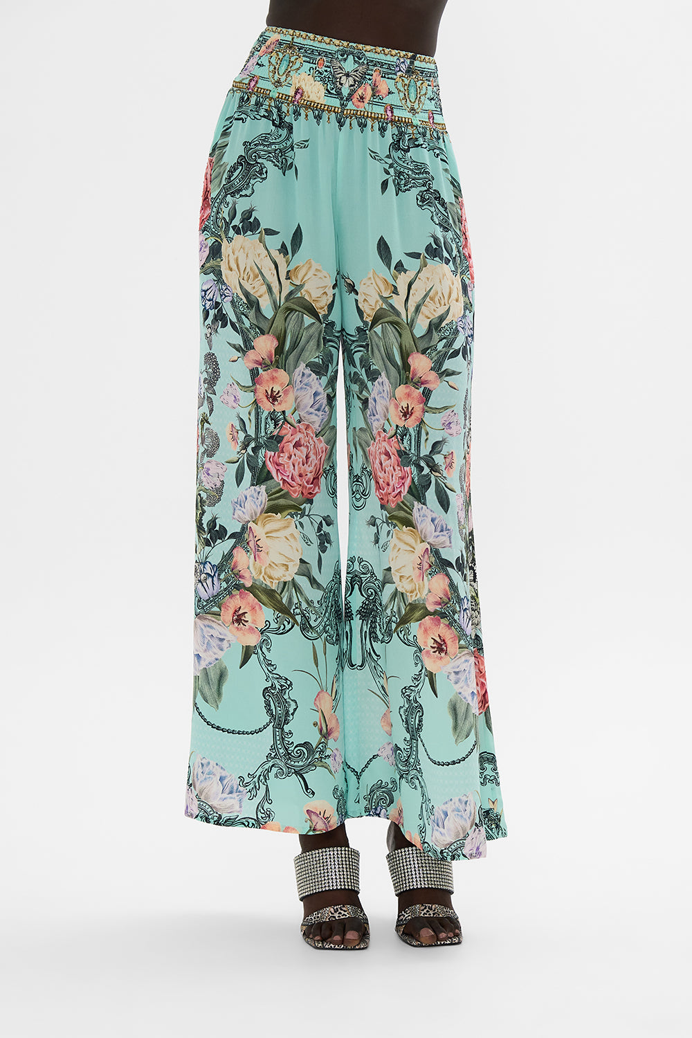 CAMILLA Floral Shirred Waist Pant in Petal Promise Land