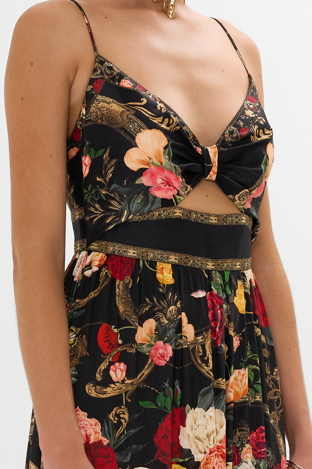 CAMILLA black floral print silk maxi dress in Magic In The Manuscripts print