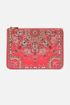 CAMILLA pink small canvas clutch in Shell Games