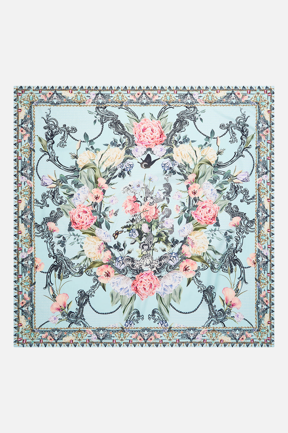 CAMILLA floral large square scarf in Petal Promise Land