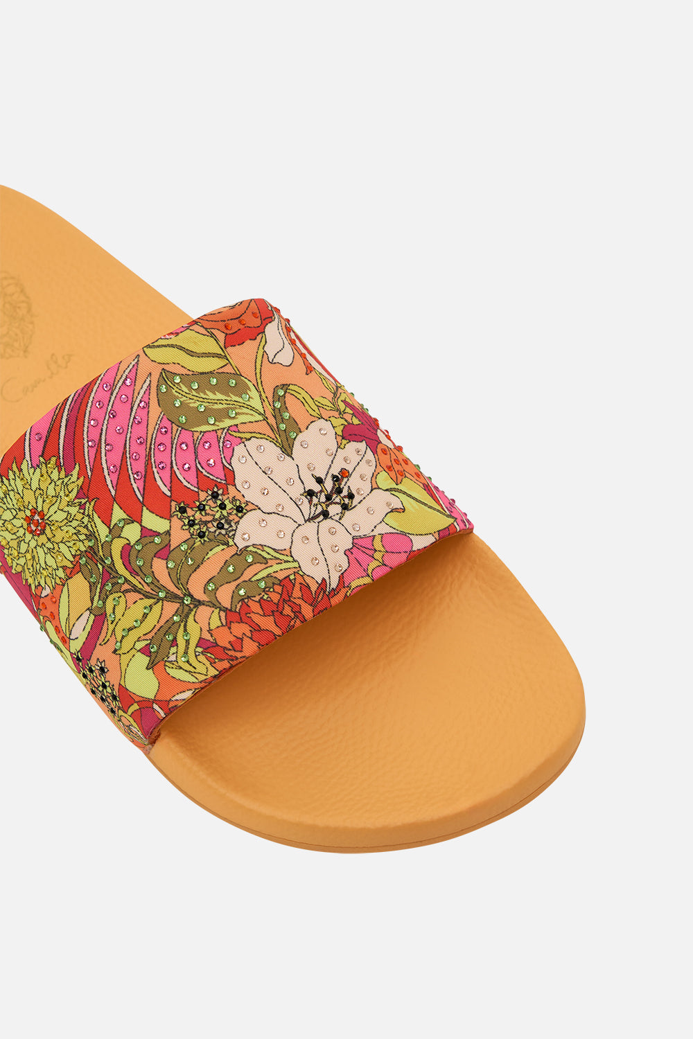 CAMILLA floral Amelia pool slides in The Flower Child Society
