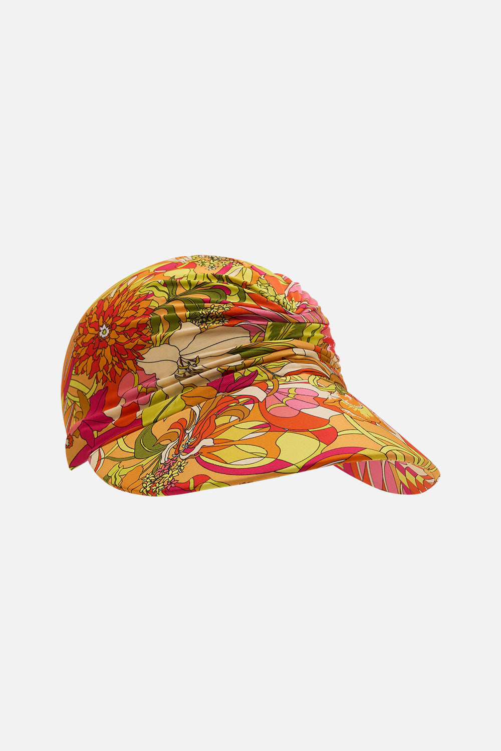 CAMILLA Floral Ruched Beach Hat in The Flower Child Society print