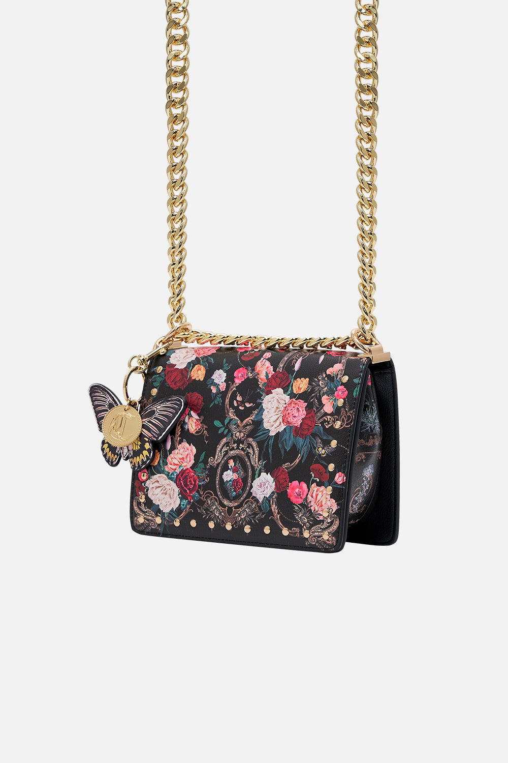 CAMILLA floral crossbody with fur strap in Magic in the Manuscripts
