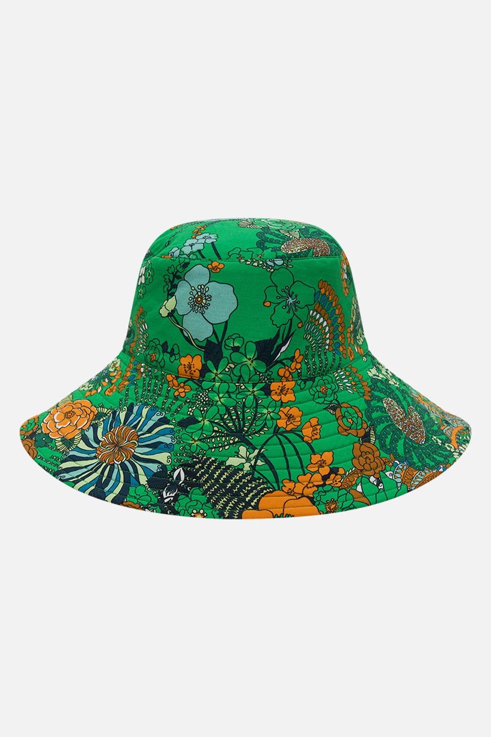 CAMILLA green reversible wide brim bucket hat in Good Vibes Generation