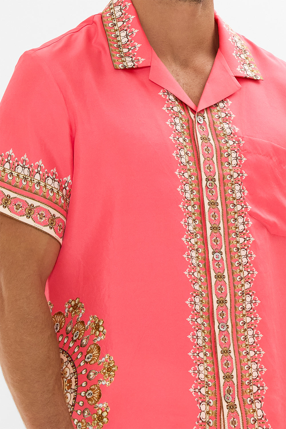 CAMILLA pink short sleeve camp collared shirt in Shell Games