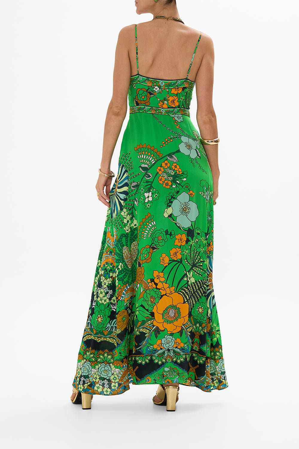 CAMILLA Green Tie Front Cut Out Maxi Dress in Good Vibes Generation