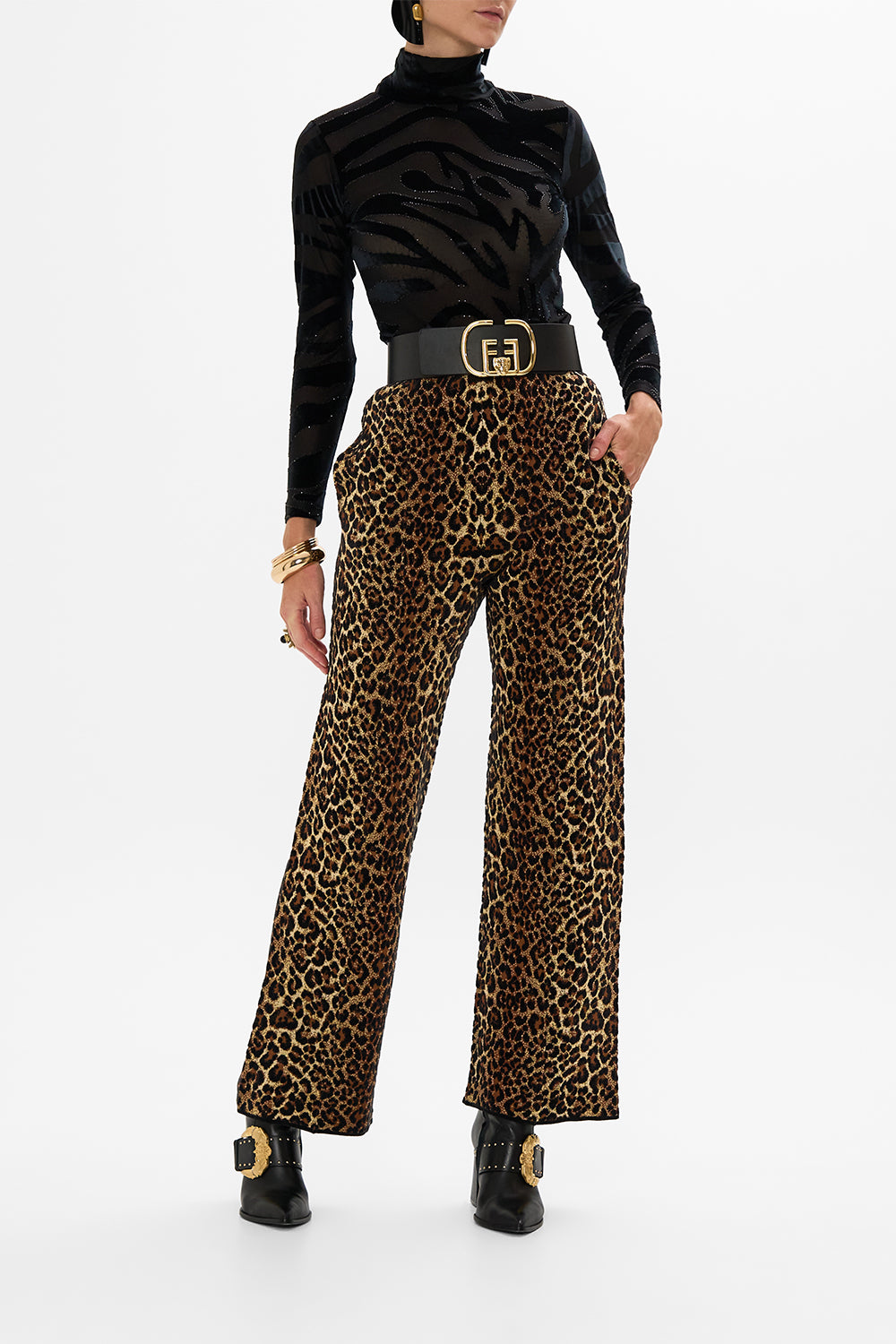 CAMILLA leopard jacquard straight leg knit pant in Amsterglam print.