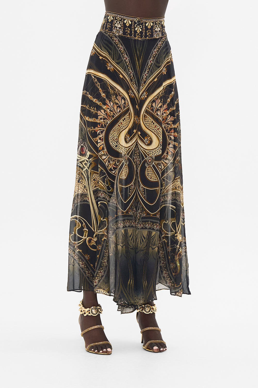 CAMILLA silk pants in Nouveau Noir print