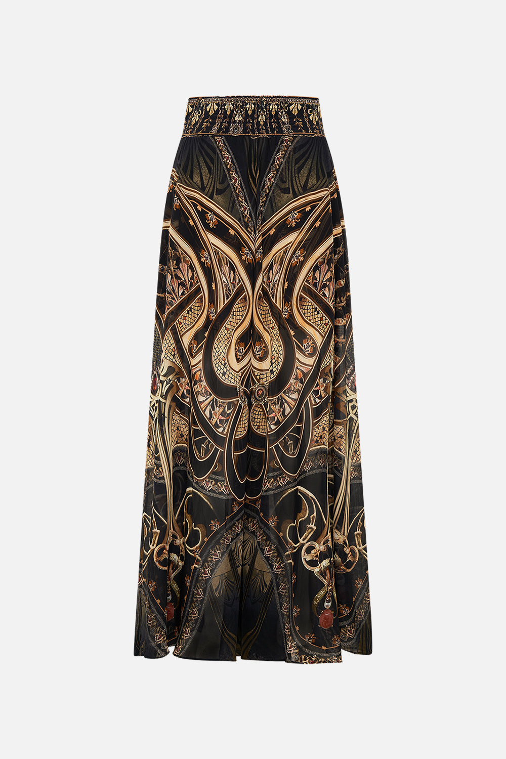 CAMILLA silk pants in Nouveau Noir print