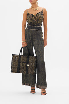 CAMILLA wide leg pants in Nouveau Noir print