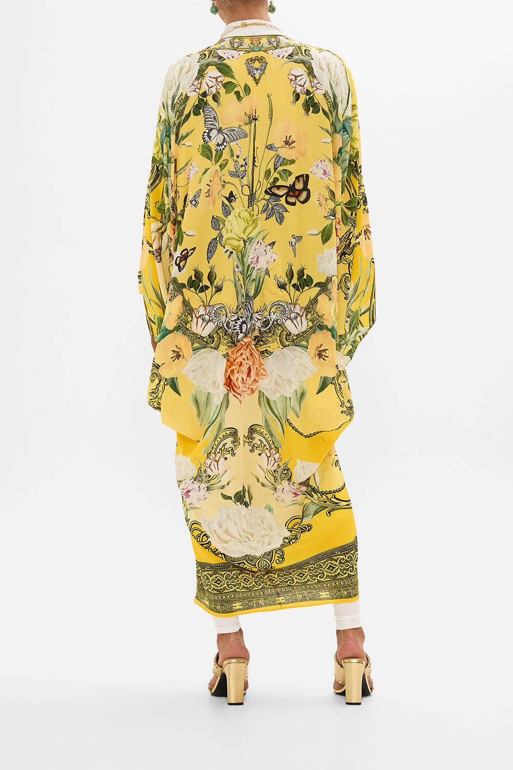 CAMILLA yellow T Shape Long Kaftan in Paths of Gold