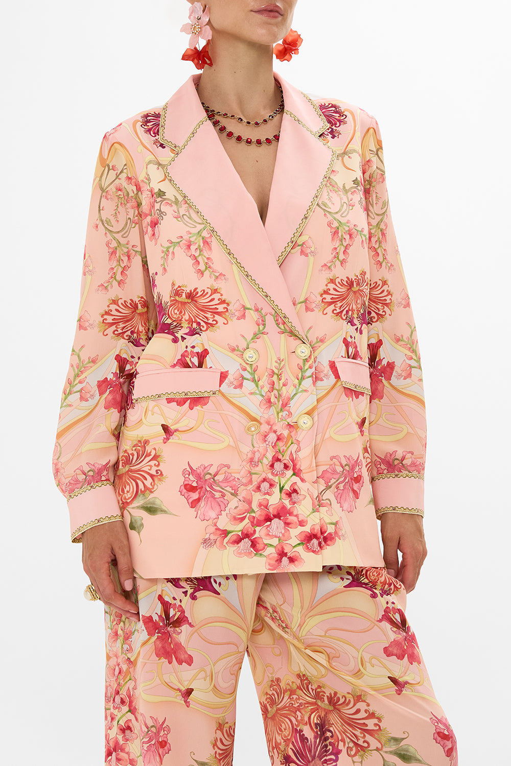 CAMILLA Floral Double Breasted Soft Jacket in Blossoms and Brushstrokes