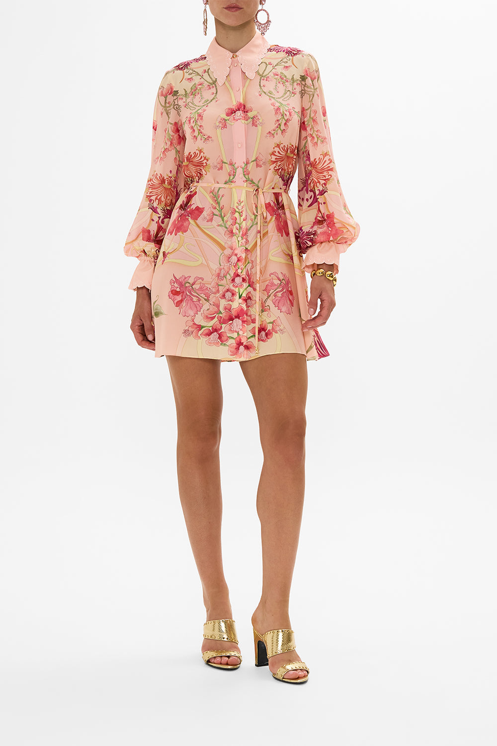 CAMILLA Floral Shift Shirt Dress in Blossoms and Brushstrokes