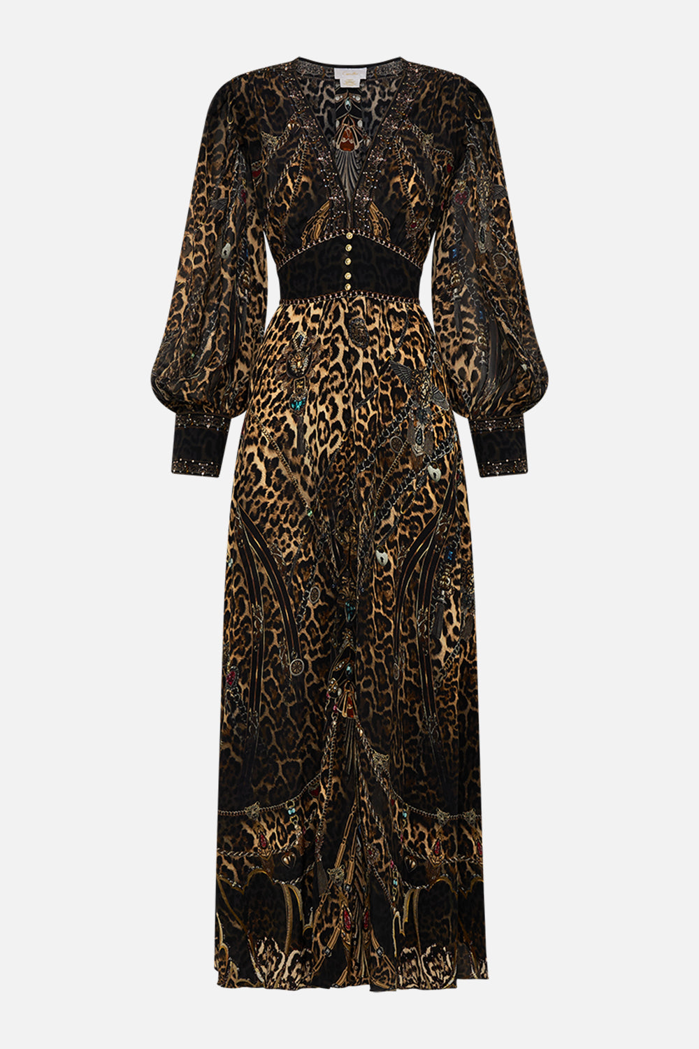 CAMILLA Leopard Shaped Waistband Dress with Gathered Sleeves in Amsterglam