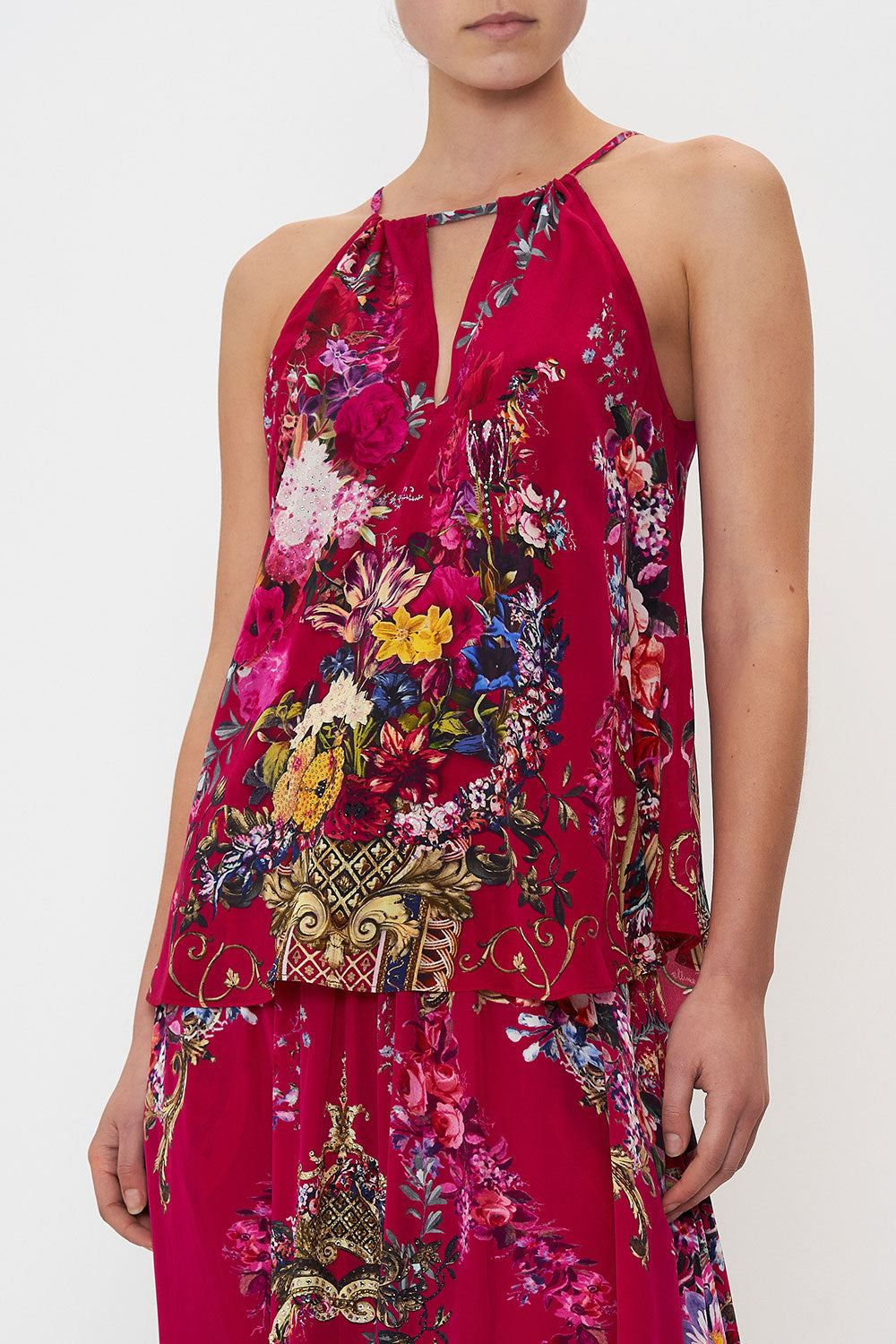 FLARED CAMI WITH NECK TIE BOHEME BLOOMS