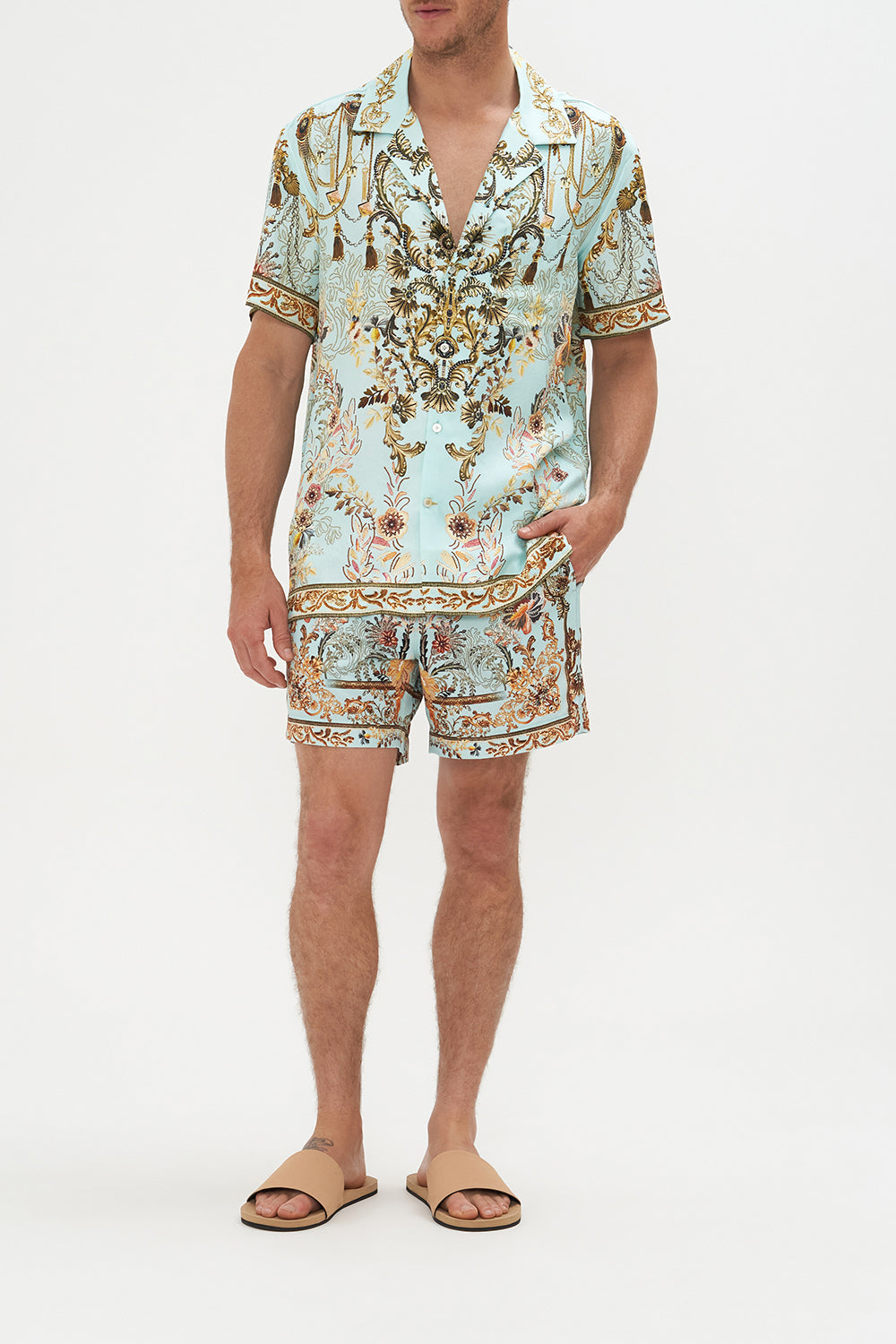 Short Sleeve Camp Collared Shirt Adieu Yesterday print by CAMILLA