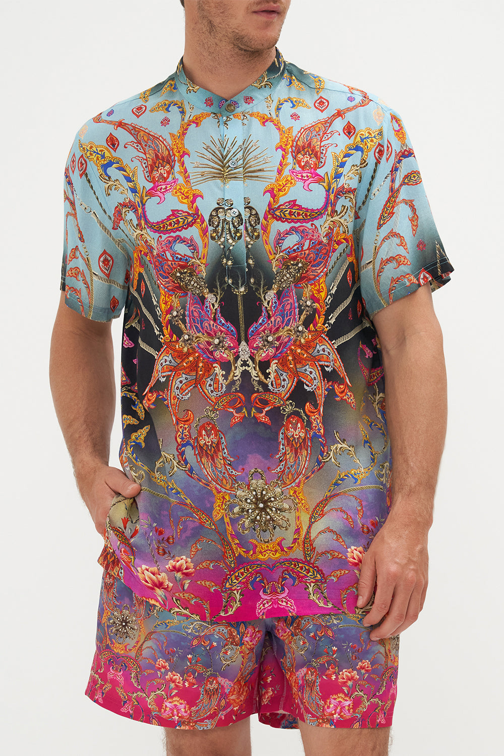 SHORT SLEEVE MANDARIN SHIRT WHAT LIES BENEATH