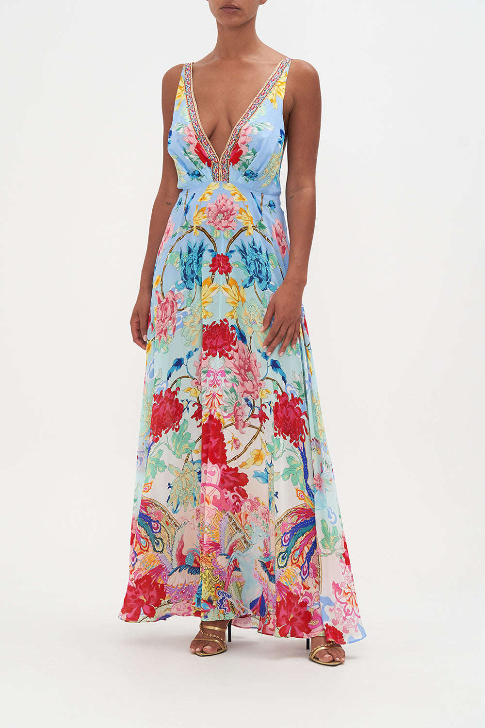 PLUNGE NECK MAXI DRESS GO STAG