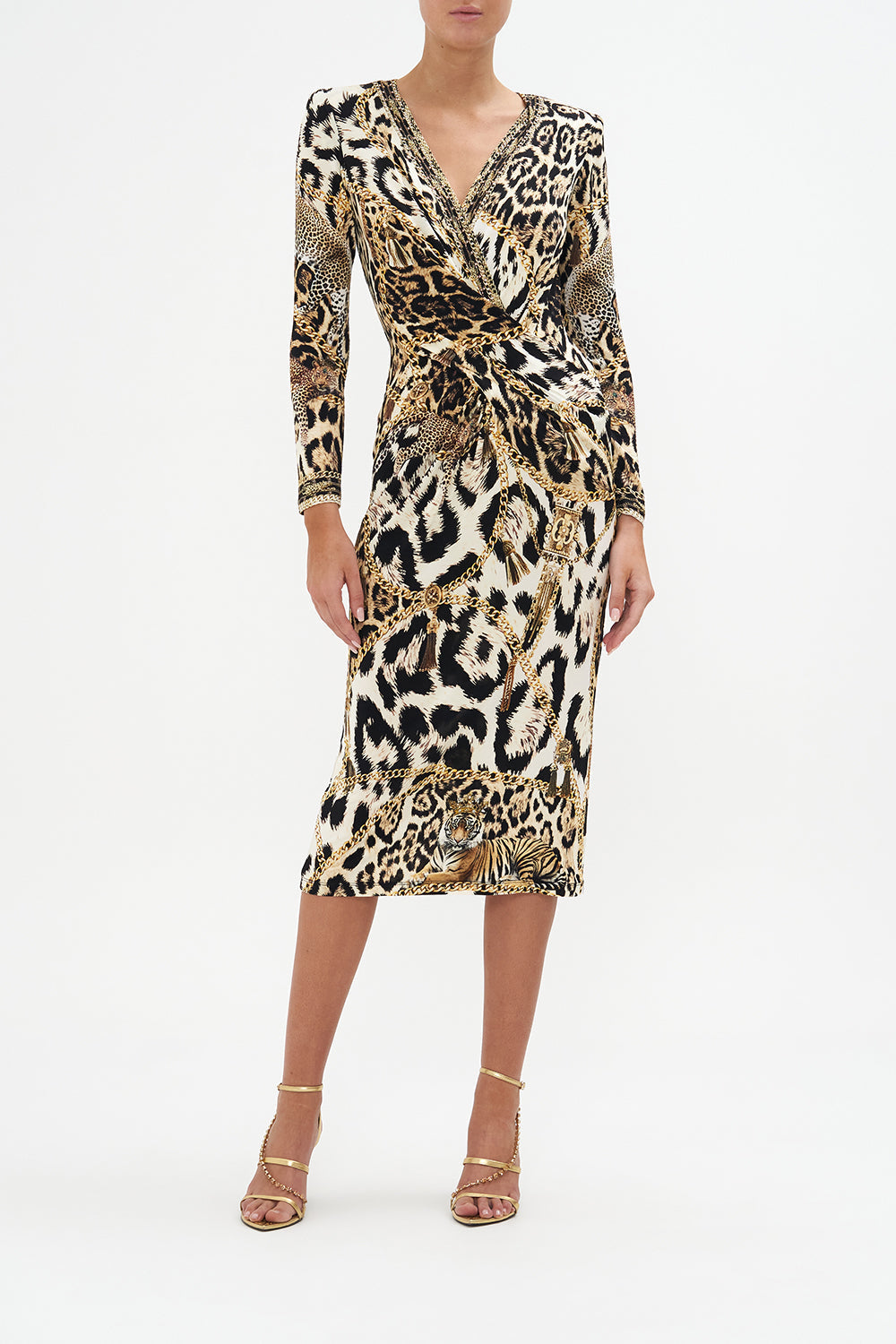 V-Neck Midi Cross Front Dress Role Call print by CAMILLA